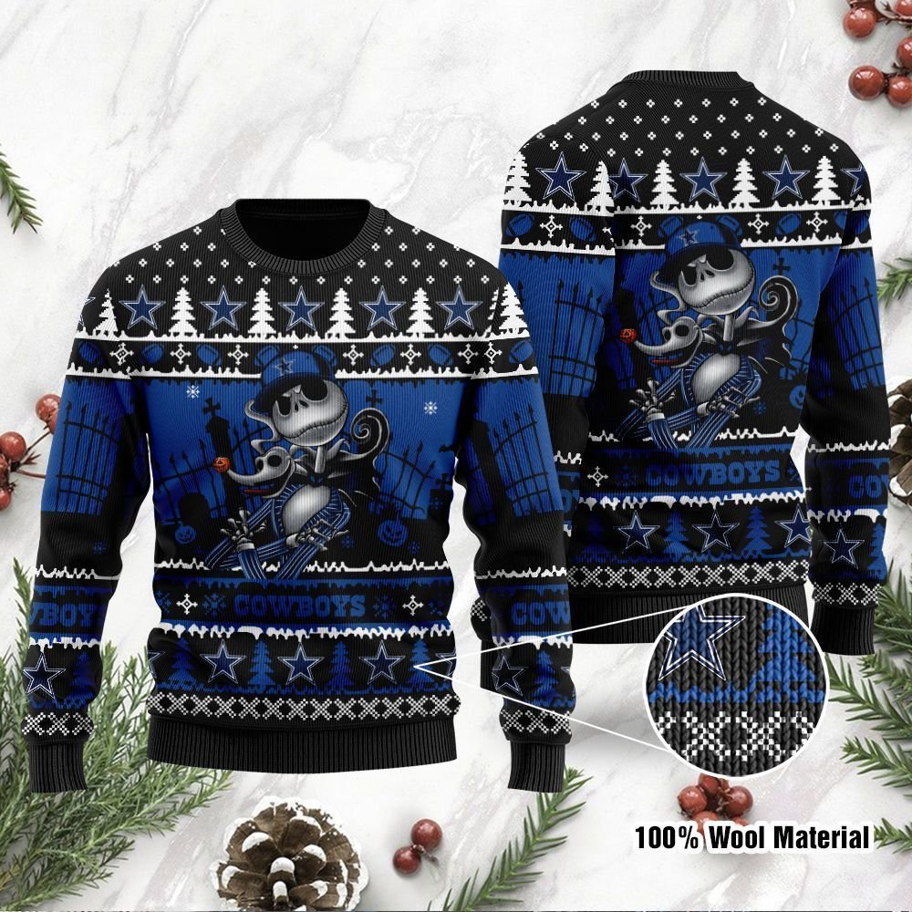 Jack Skellington Halloween Dallas Cowboys Christmas Ugly Sweater- Best Christmas Gifts 2023