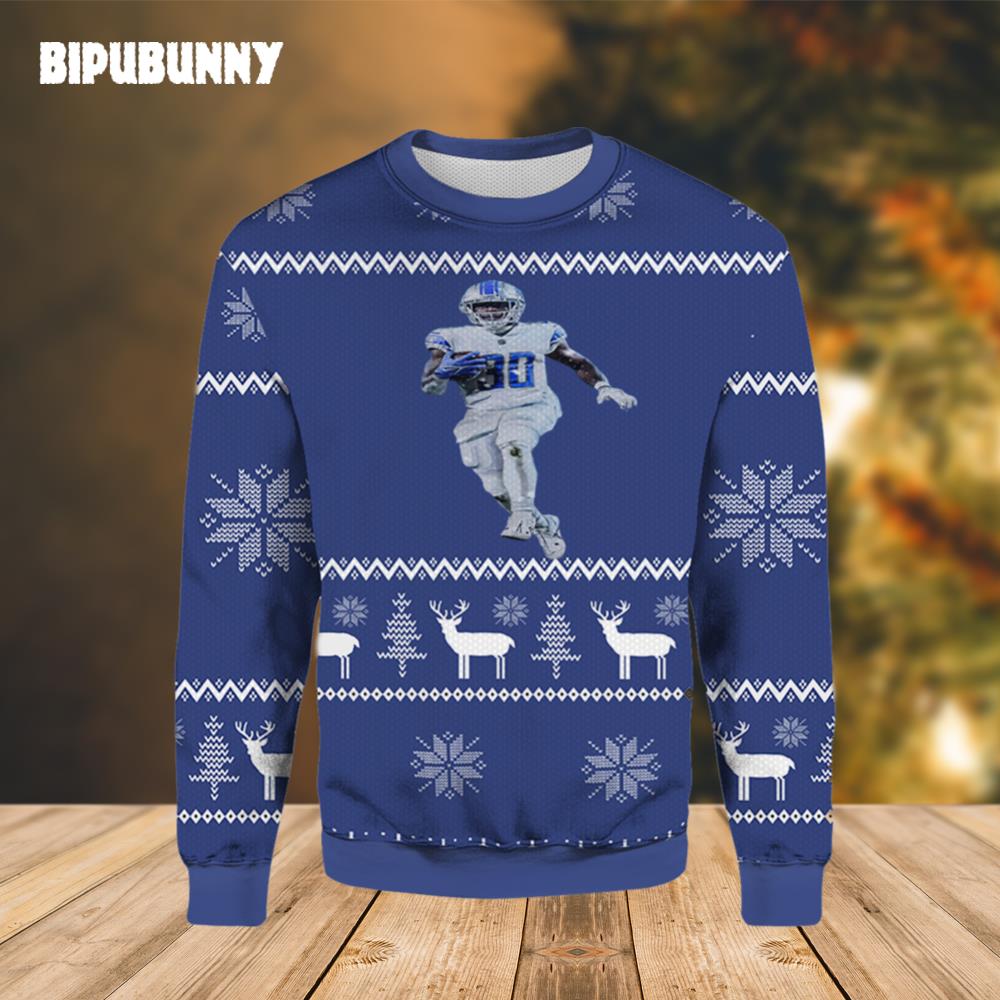 Jamaal Williams Detroit Lions Ugly Christmas Sweater- Best Christmas Gifts 2023