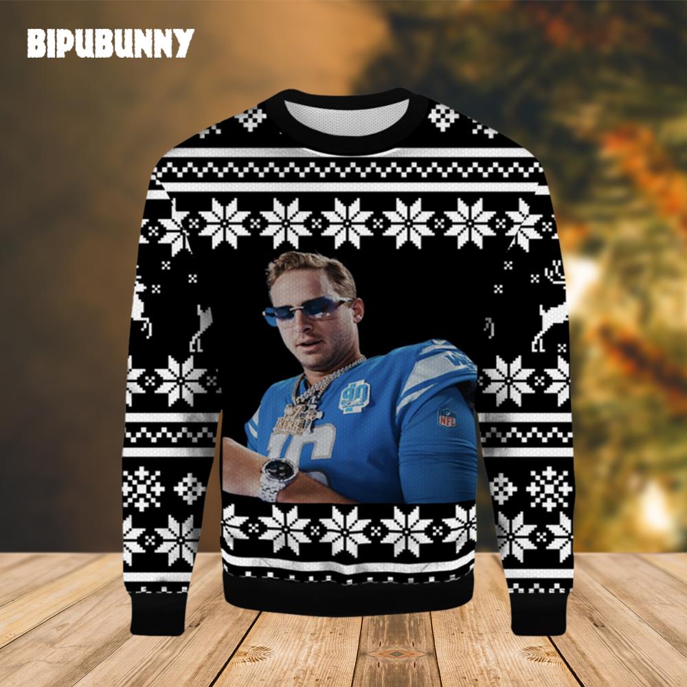 Jared Goff Quarterback Ugly Christmas Sweater- Best Christmas Gifts 2023