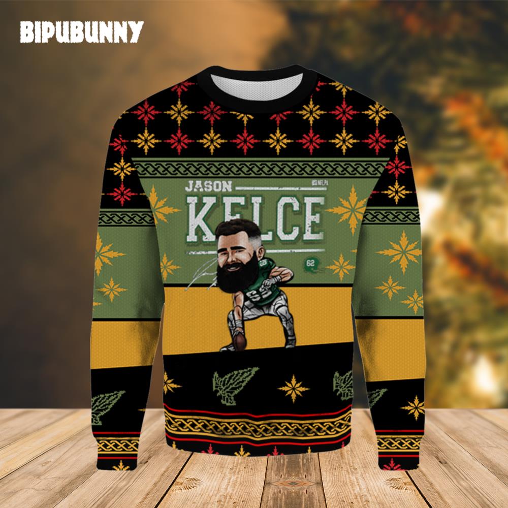 Jason Kelce Philadelphia Cartoon Ugly Christmas Sweater- Best Christmas Gifts 2023