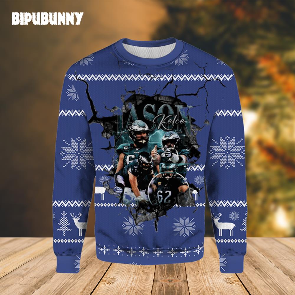 Jason Kelce Philadelphia Eagles Ugly Christmas Sweater- Best Christmas Gifts 2023