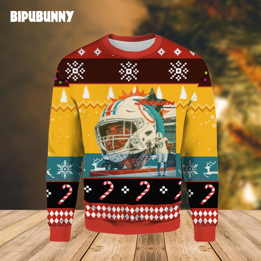 Jaylen Waddle Dolphins Ugly Sweater- Best Christmas Gifts 2023