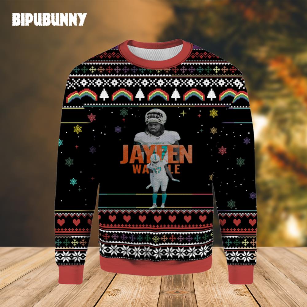 Jaylen Waddle Miami Dolphins Ugly Christmas Sweater- Best Christmas Gifts 2023