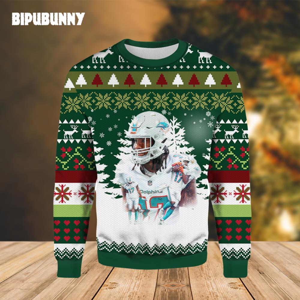 Jaylen Waddle Number 17 Ugly Christmas Sweater- Best Christmas Gifts 2023