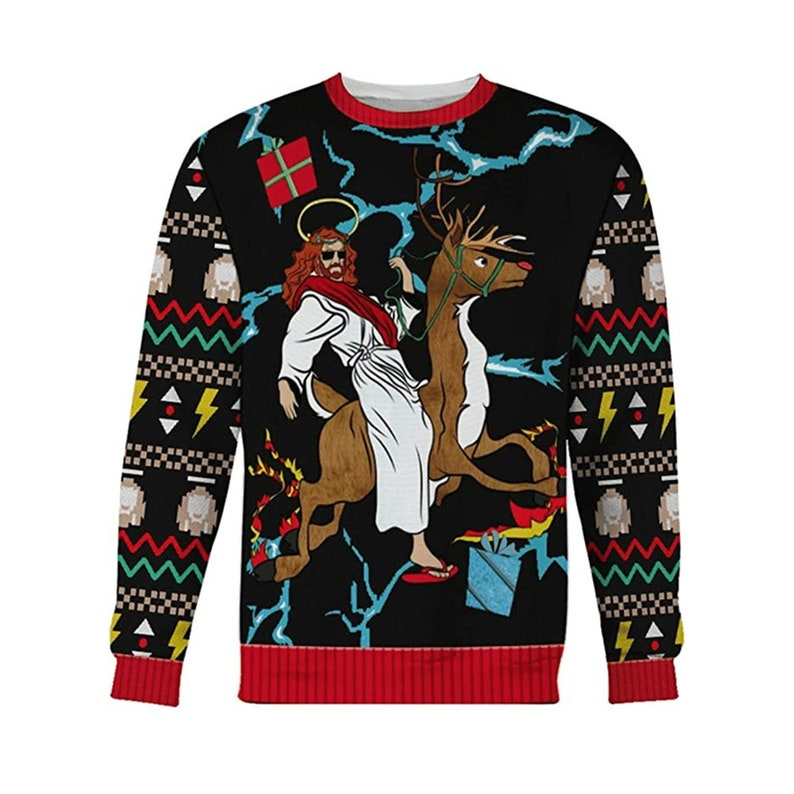 Jesus And Reindeer Ugly Christmas Sweater