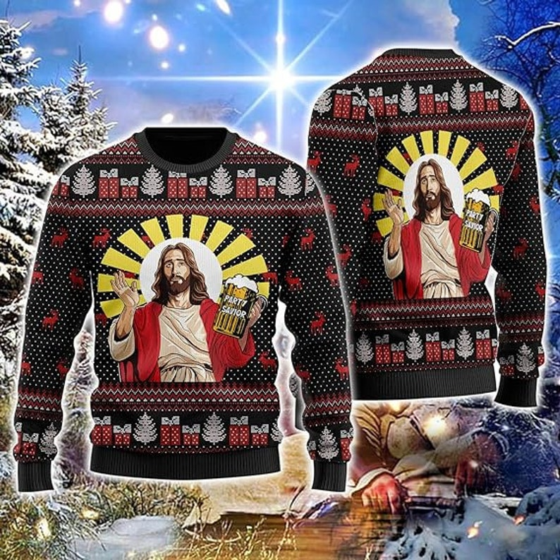 Jesus Beer Ugly Christmas Sweater