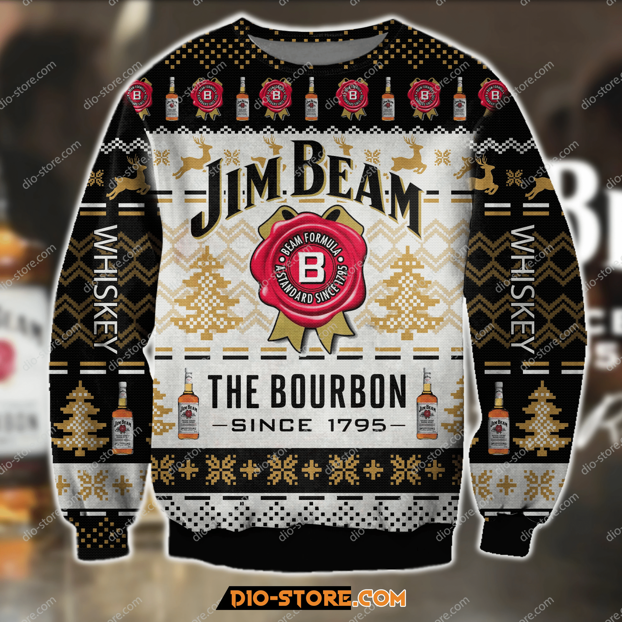 Jim Beam The Bourbon Since 1795 Christmas Ugly Sweater- Best Christmas Gifts 2023