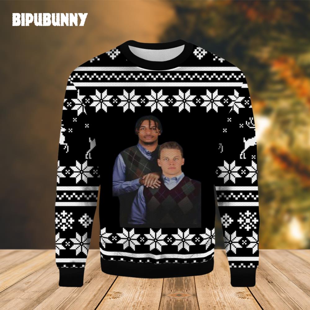 Joe Burrow And Ja’marr Chase Cincinnati Bengals Ugly Sweater- Best Christmas Gifts 2023