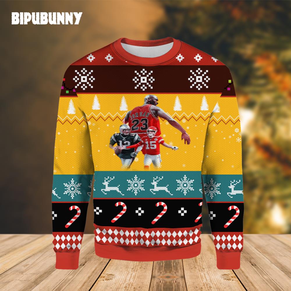 Jordan Tom Brady Mahomes Ugly Christmas Sweater- Best Christmas Gifts 2023