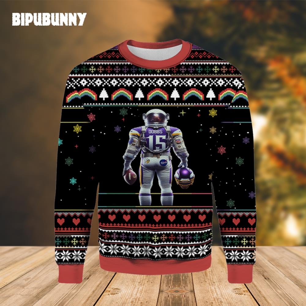 Josh Dobbs Nasa Minnesota Vikings Ugly Christmas Sweater- Best Christmas Gifts 2023