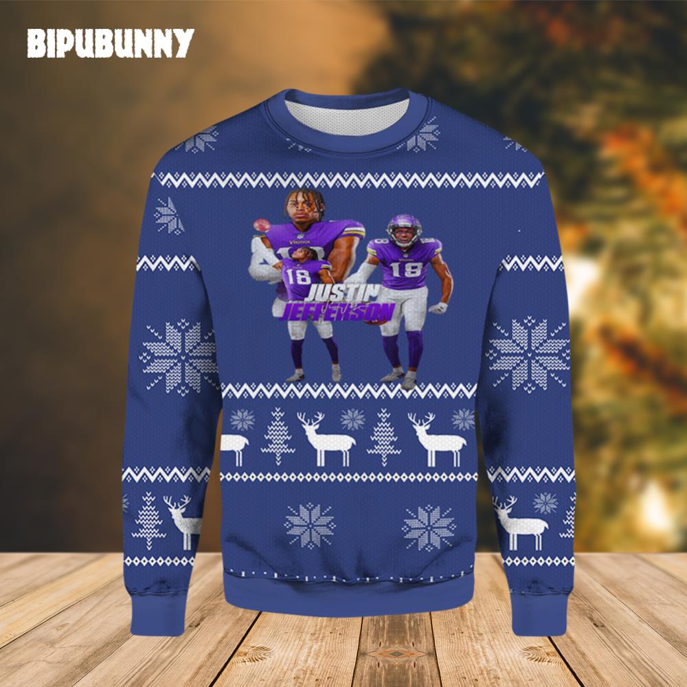 Jusin Jefferson Minnesota Vikings Ugly Sweater Vintage- Best Christmas Gifts 2023