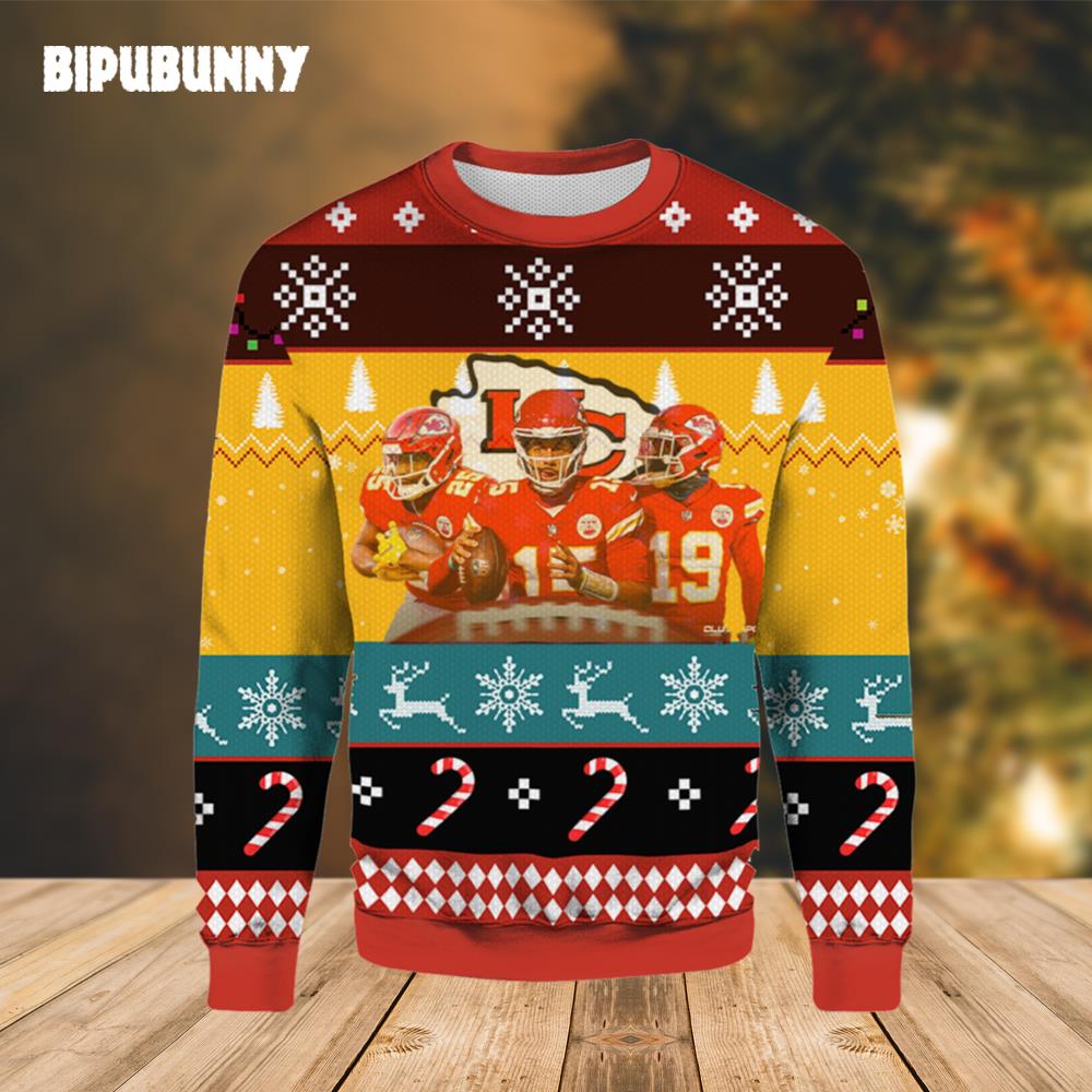 KC Chiefs Three man Ugly Christmas Sweater