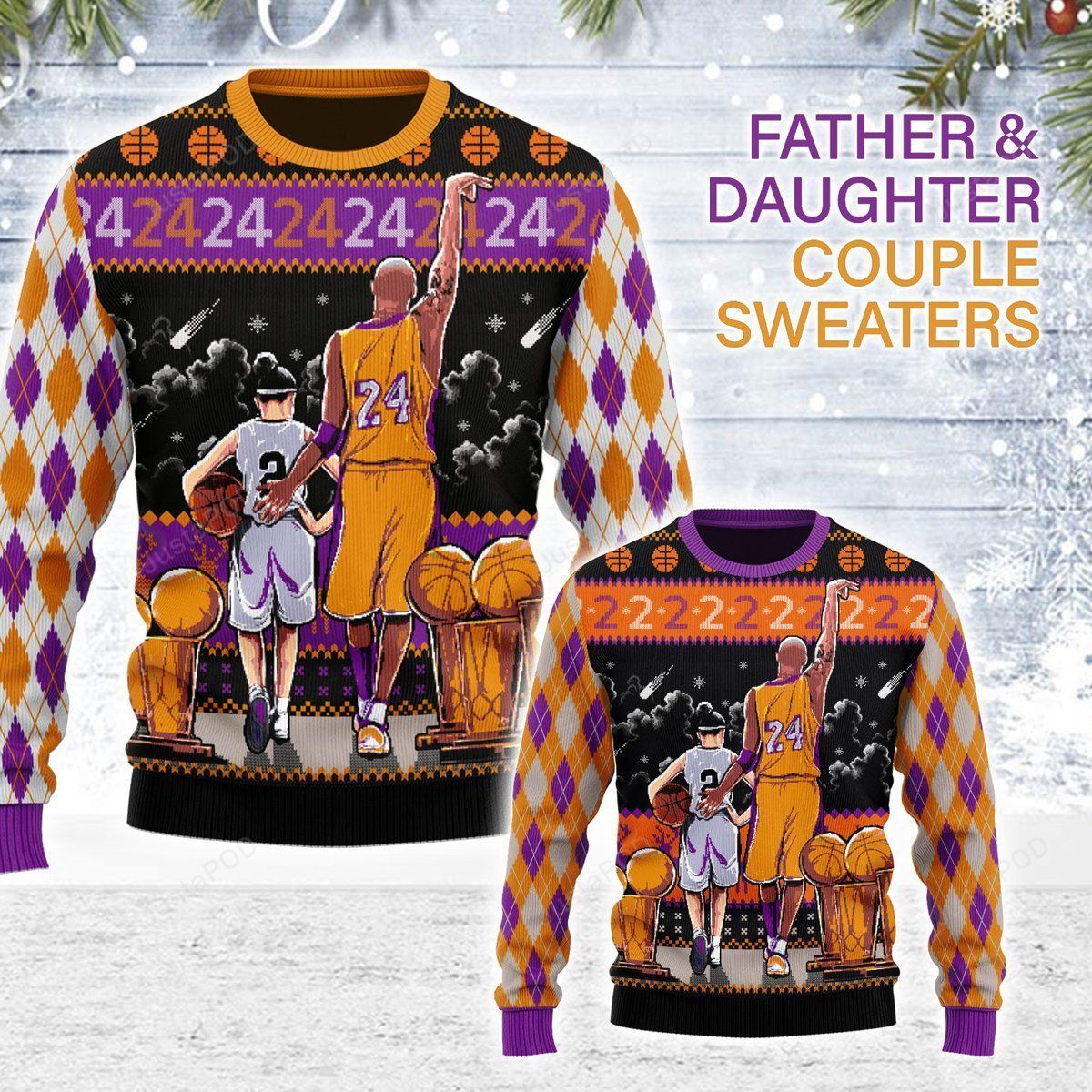 Kobe Bryant And Gigi Bryant Christmas Ugly Sweater- Best Christmas Gifts 2023