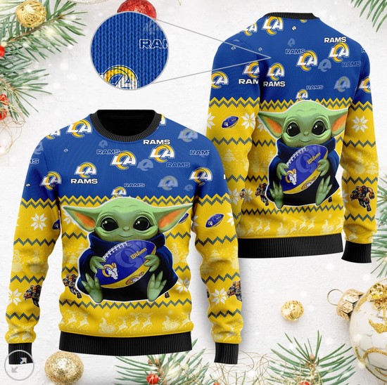 Los Angeles Rams Baby Yoda American Football Fans Christmas Ugly Sweater- Best Christmas Gifts 2023