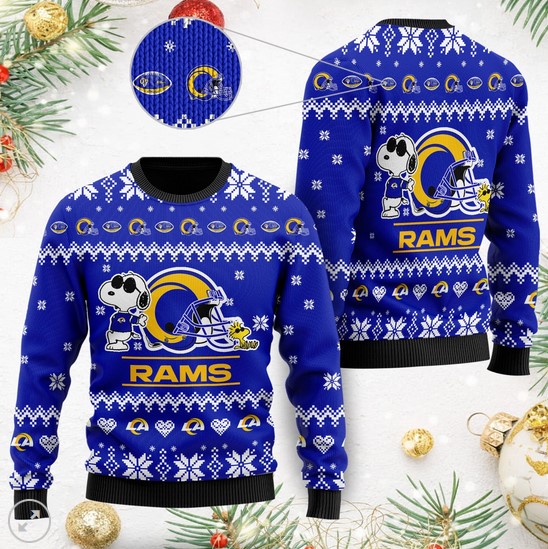 Los Angeles Rams Cute The Snoopy Show Football Helmet 3D Christmas Ugly Sweater- Best Christmas Gifts 2023