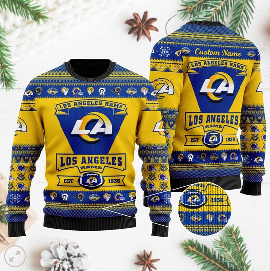 Los Angeles Rams Football Team Logo Custom Name Personalized Christmas Ugly Sweater- Best Christmas Gifts 2023