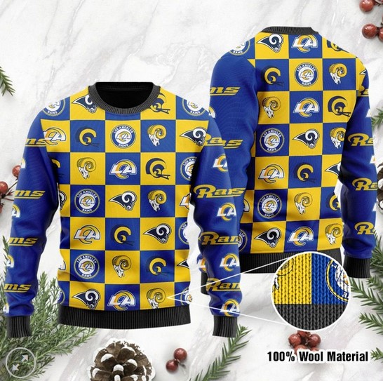 Los Angeles Rams Logo Checkered Flannel Christmas Ugly Sweater- Best Christmas Gifts 2023