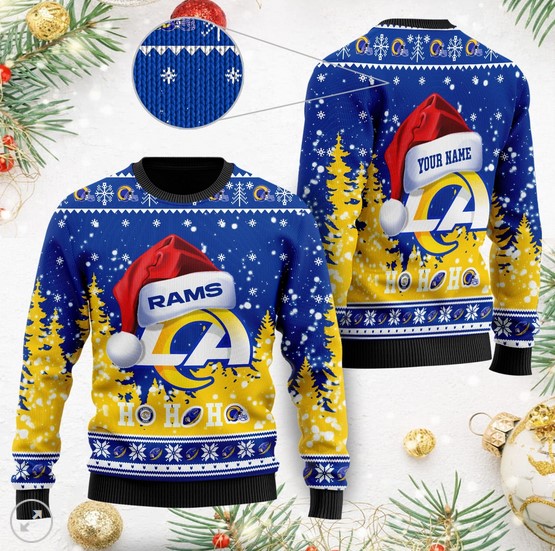 Los Angeles Rams Symbol Wearing Santa Claus Hat Ho Ho Ho Christmas Ugly Sweater- Best Christmas Gifts 2023