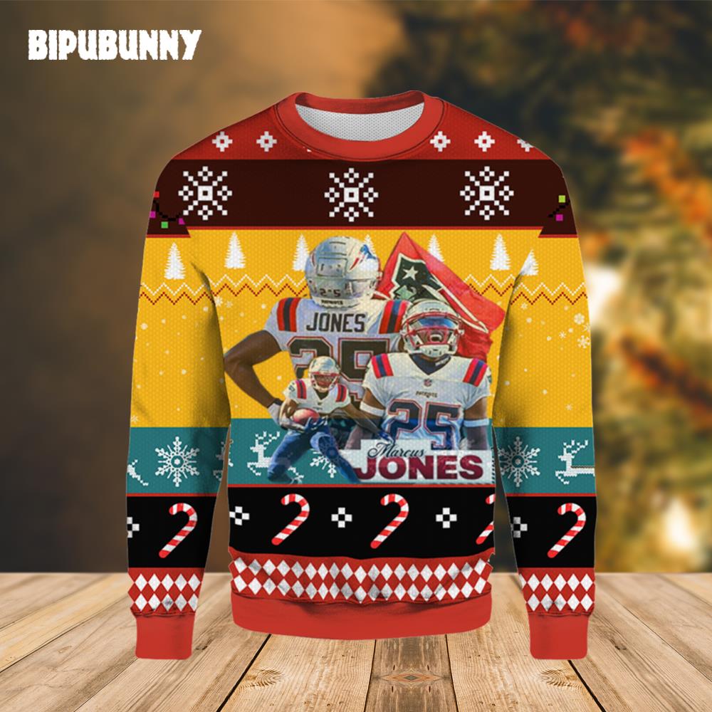 Marcus Jones New England Patriots Ugly Sweater- Best Christmas Gifts 2023