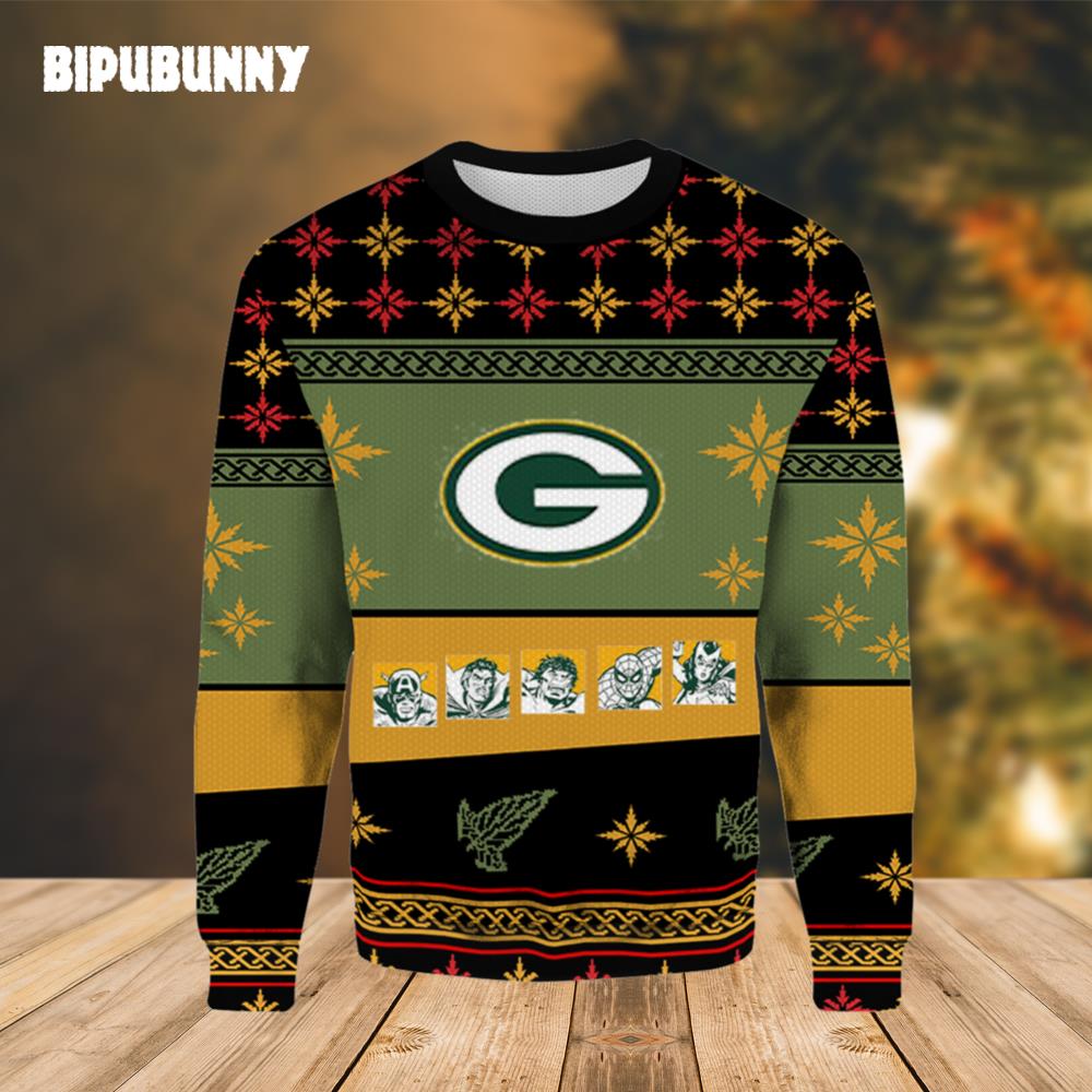 Marvel’s Superheroes Green Bay Packers Ugly Sweater- Best Christmas Gifts 2023