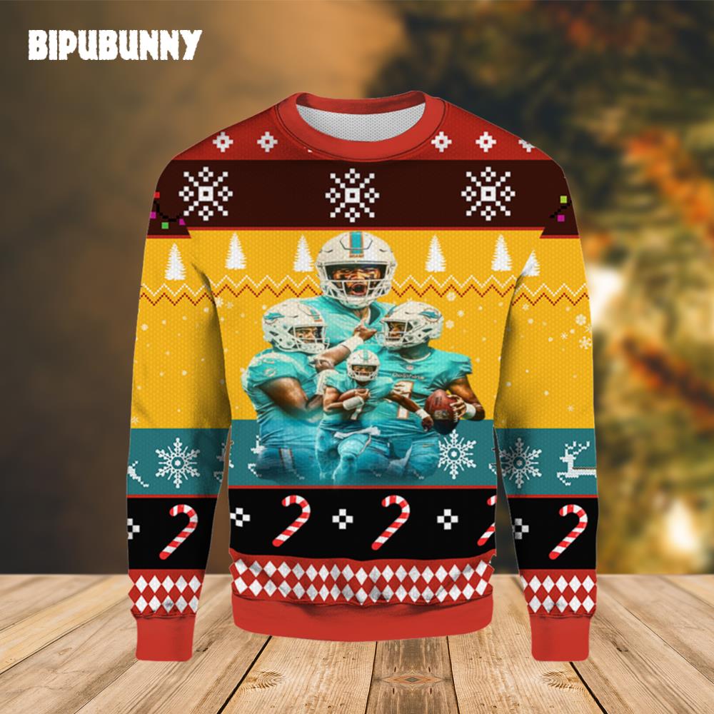 Miami Dolphins Quarterback Tua Tagovailoa Ugly Sweater- Best Christmas Gifts 2023