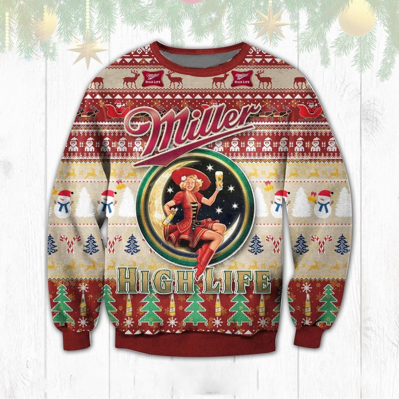 Miller High Life Santa Hat Christmas Ugly Christmas Sweater 4