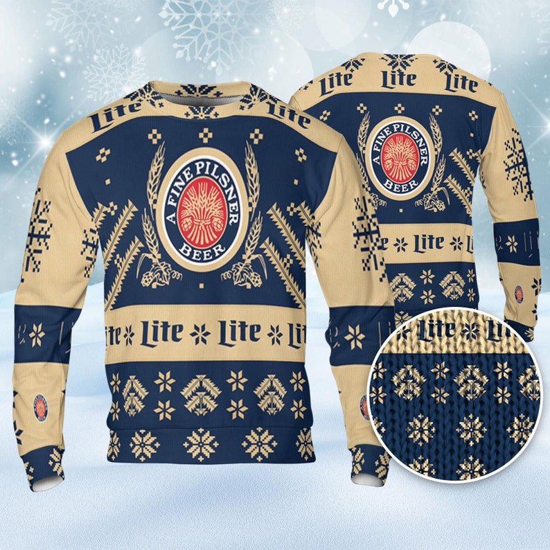 Miller Lite Ugly Sweater Snowflakes Beer Love Ugly Christmas Sweater