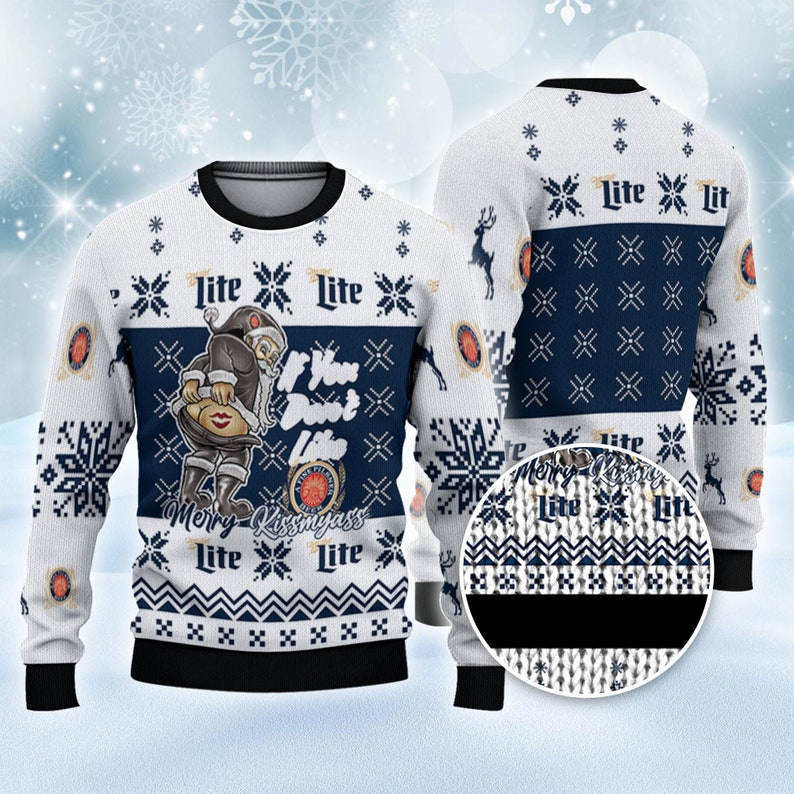 Miller Lite Ugly Sweater Snowy Night Kissmyass Santa