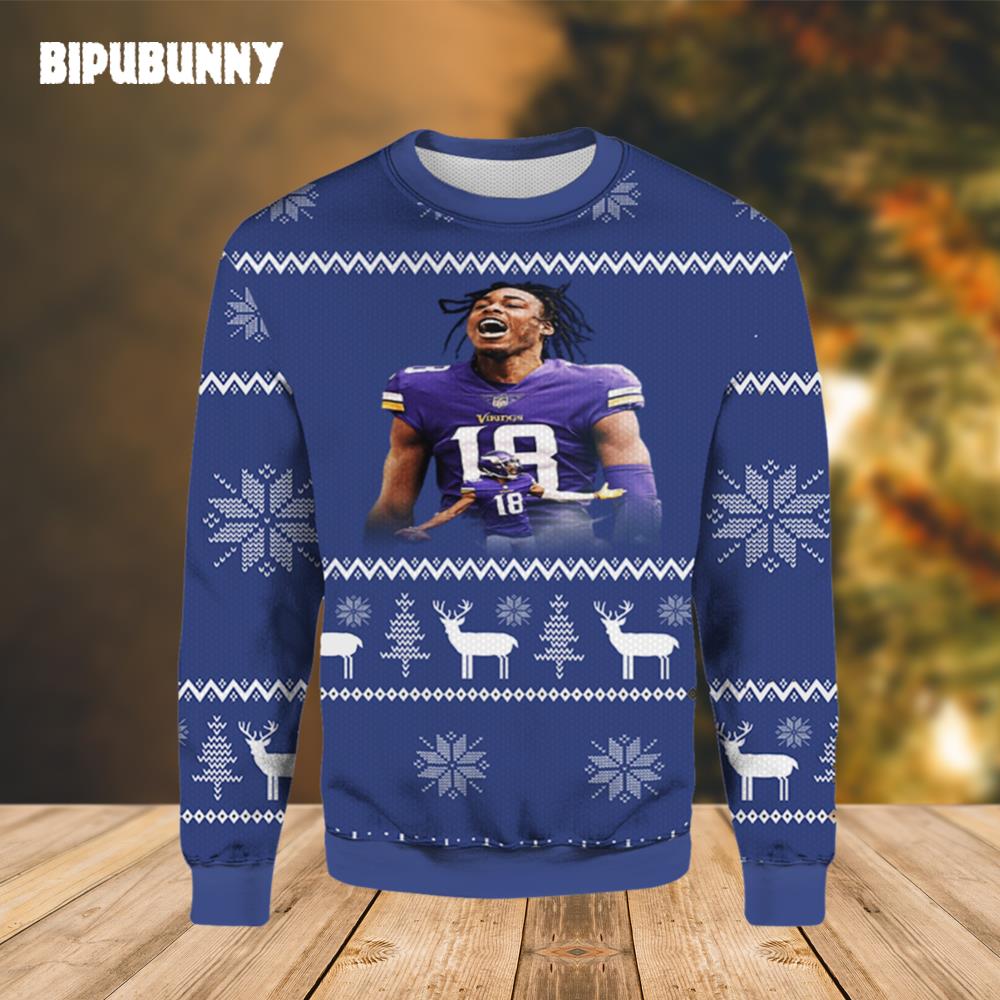 Minnesota Vikings Justin Jefferson  Ugly Christmas Sweater- Best Christmas Gifts 2023