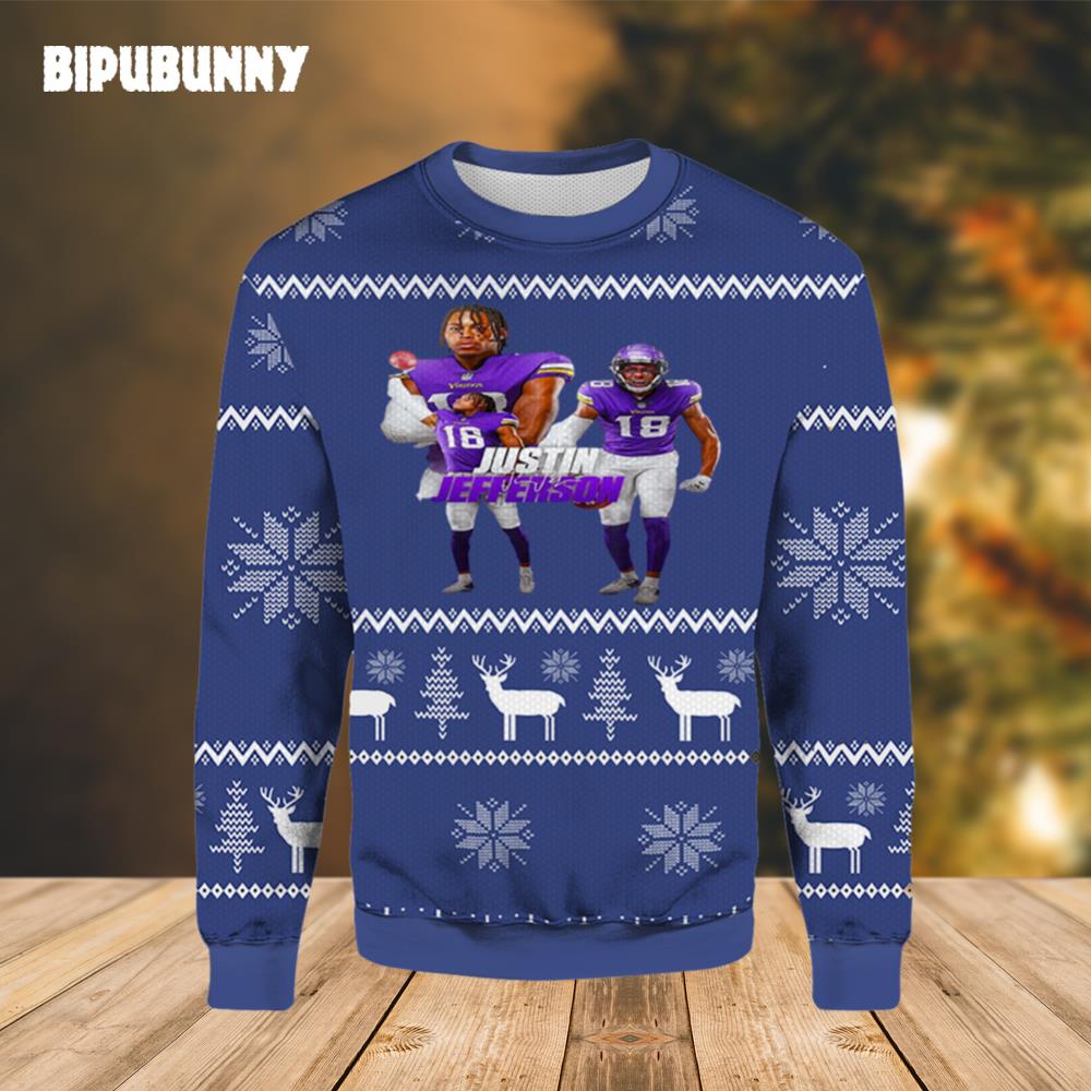 NFL Justin Jefferson Ugly Christmas Sweater- Best Christmas Gifts 2023