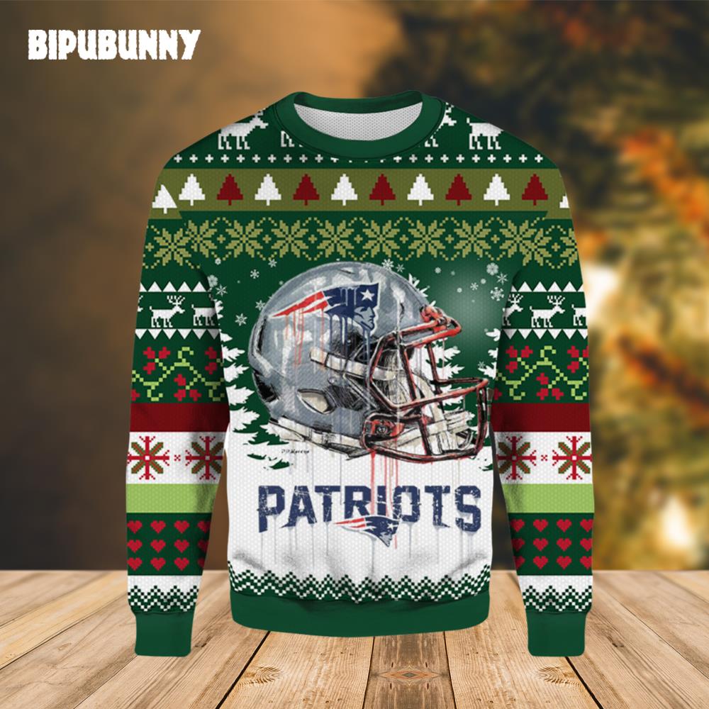 NFL New England Patriots Drip Helmet Ugly Sweater- Best Christmas Gifts 2023