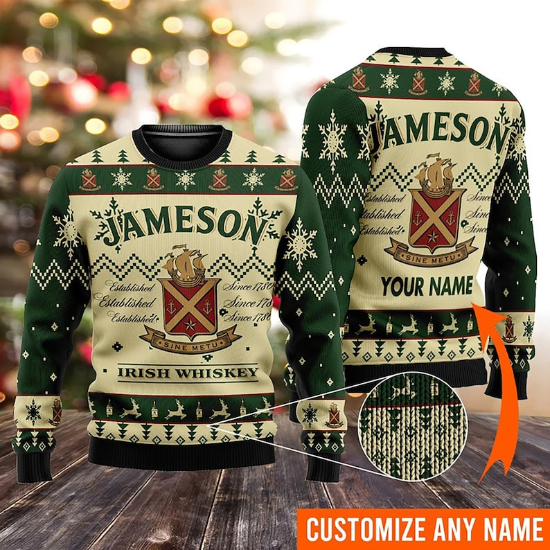 Personalized Jameson Irish Whiskey Ugly Christmas Sweater