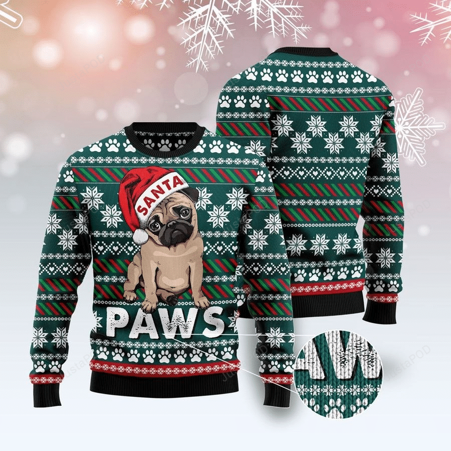 Pug Dog Santa Cute Paws Christmas Ugly Sweater- Best Christmas Gifts 2023