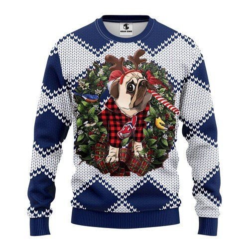 Reindeer Pug Dog Cleveland Indians Christmas Ugly Sweater- Best Christmas Gifts 2023