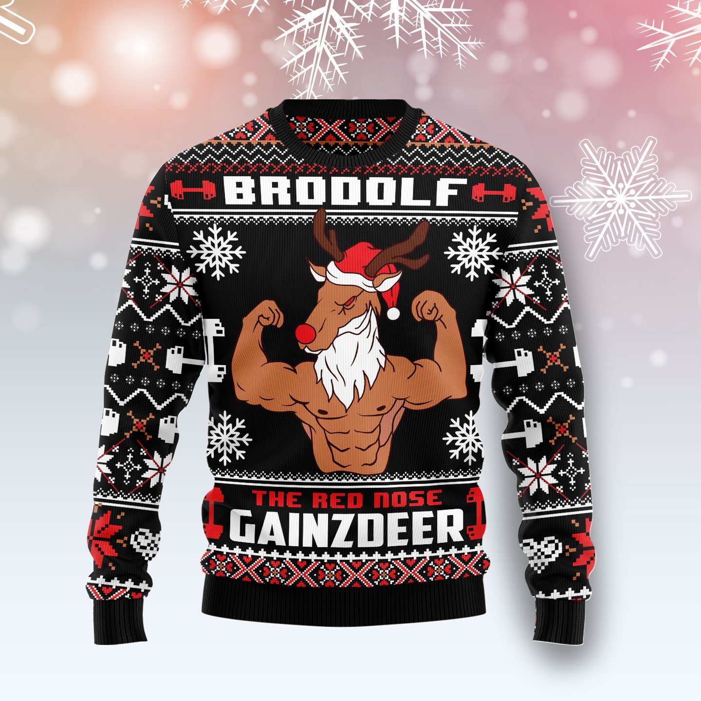 Reindeer Santa Brodolf The Red Nose Gainzdeer Gym Chrismas Ugly Sweater- Best Christmas Gifts 2023