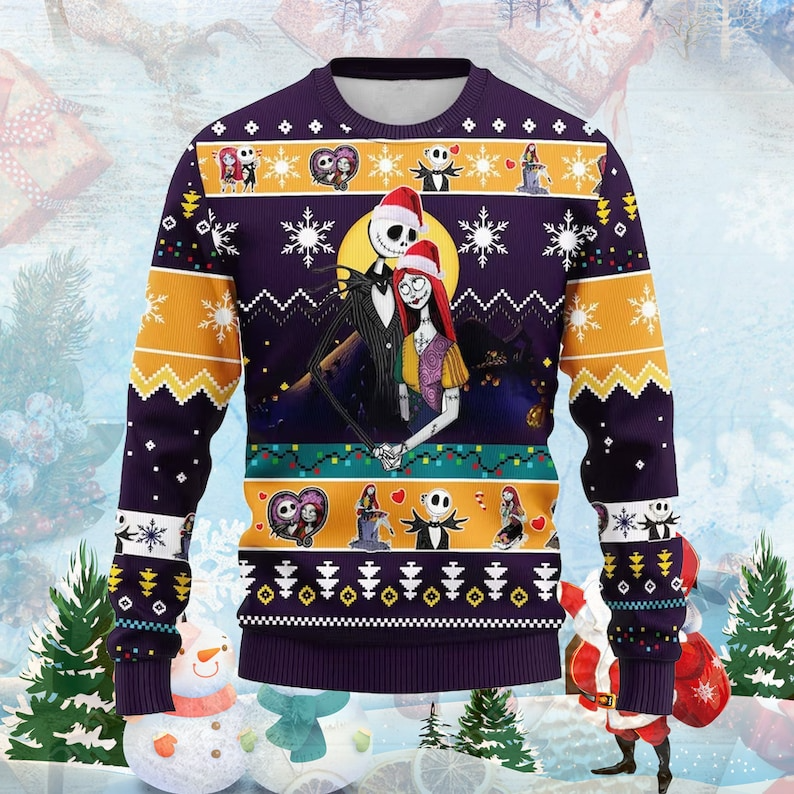 Romantic Nightmare Before Christmas Ugly Sweater Knitted