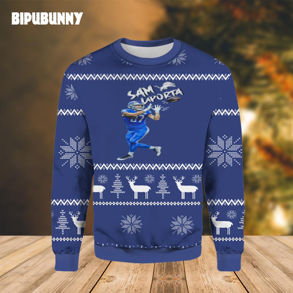 Sam LaPorta Detroit Lions Ugly Christmas Sweater- Best Christmas Gifts 2023