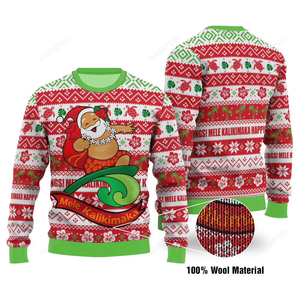 Santa Clause Carrying Presents Mele Kalikimaka Christmas Ugly Sweater- Best Christmas Gifts 2023