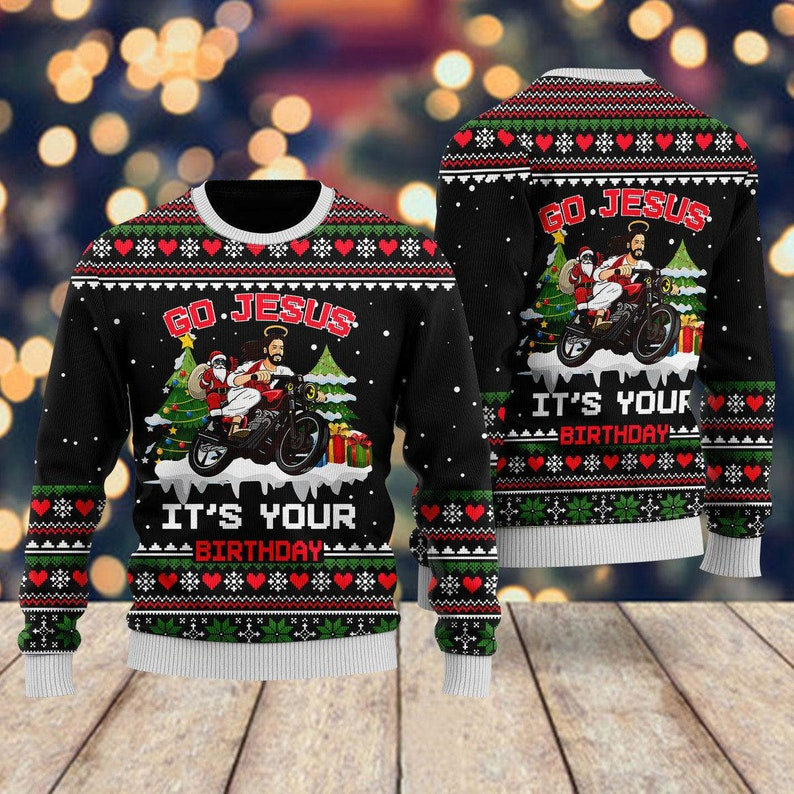 Santa Jesus Ride Motobike Ugly Christmas Sweater