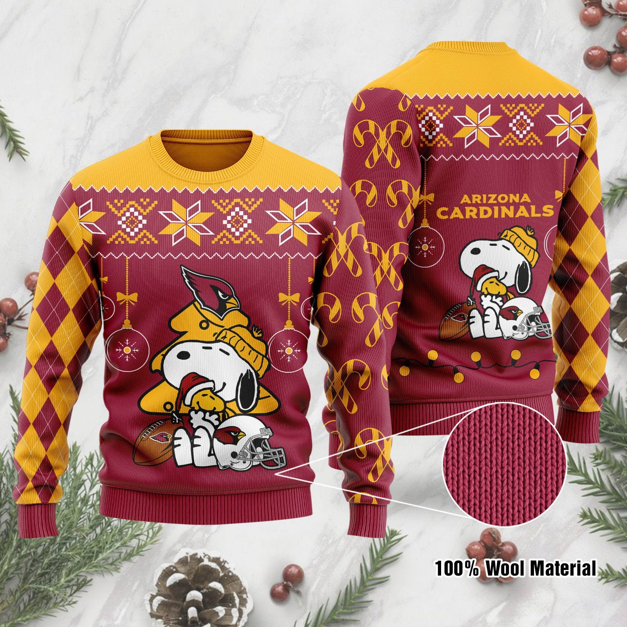 Snoopy And Woodstock Arizona Cardinals Christmas Ugly Sweater- Best Christmas Gifts 2023