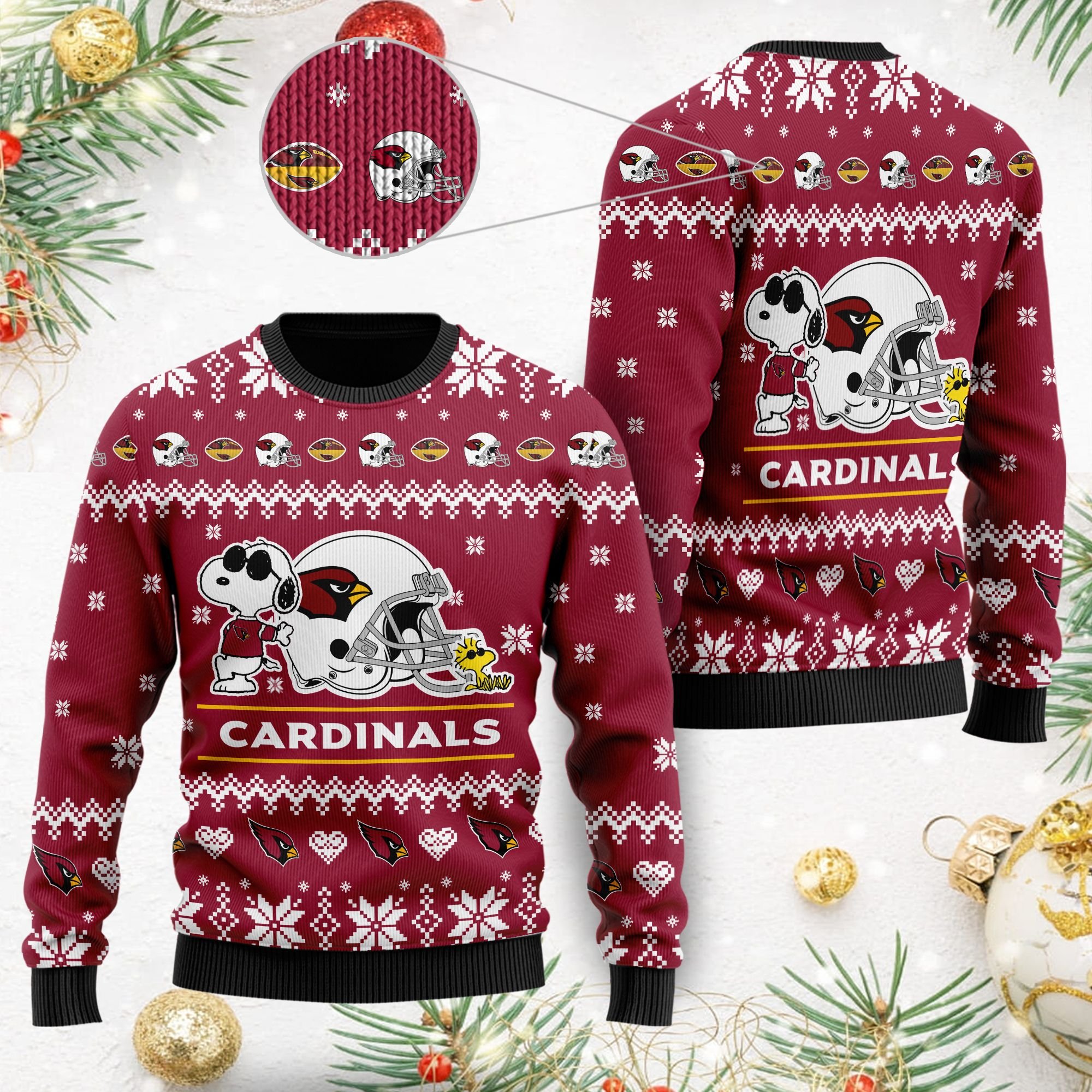 Snoopy And Woodstock Arizona Cardinals NFL Christmas Ugly Sweater- Best Christmas Gifts 2023