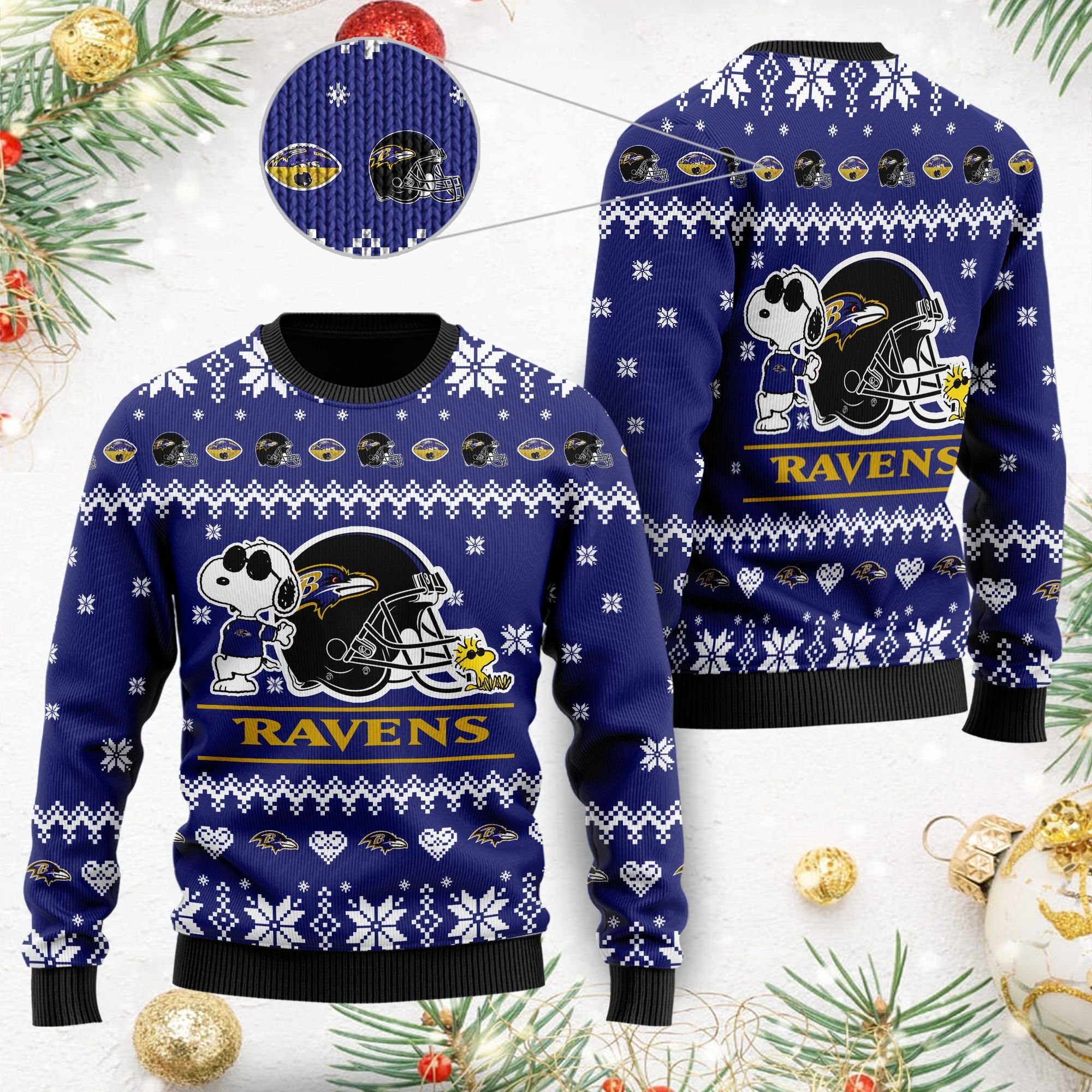 Snoopy And Woodstock Baltimore Ravens NFL Christmas Ugly Sweater- Best Christmas Gifts 2023