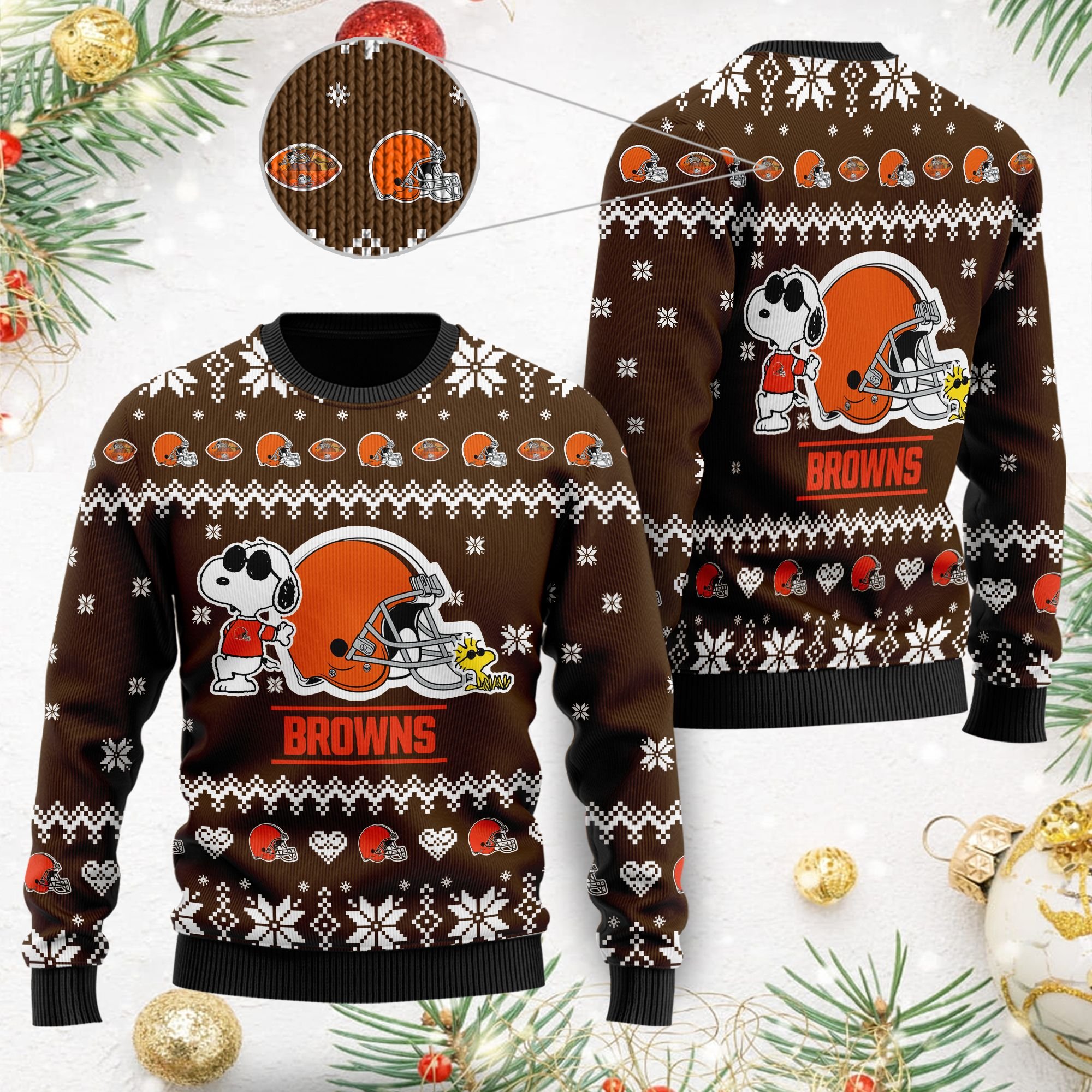 Snoopy And Woodstock Cleveland Browns Christmas Ugly Sweater- Best Christmas Gifts 2023