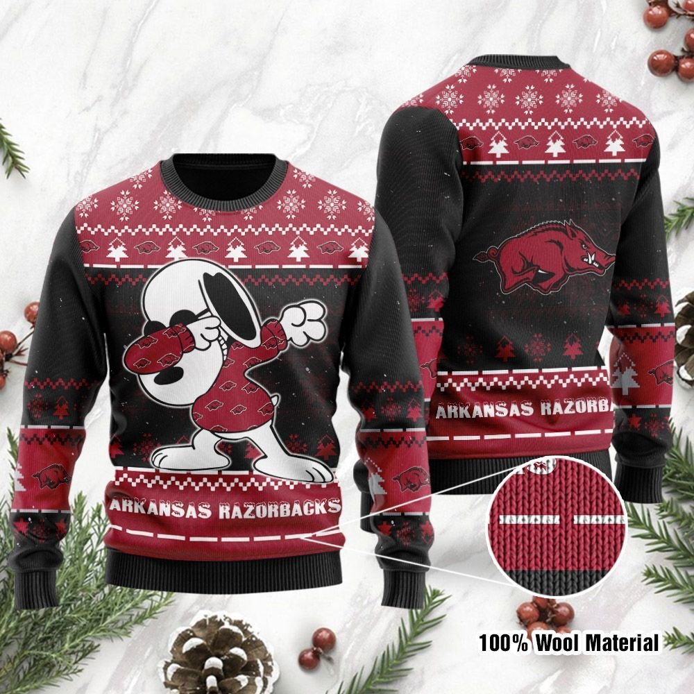 Snoopy Dab Arkansas Razorbacks NFL Christmas Ugly Sweater- Best Christmas Gifts 2023