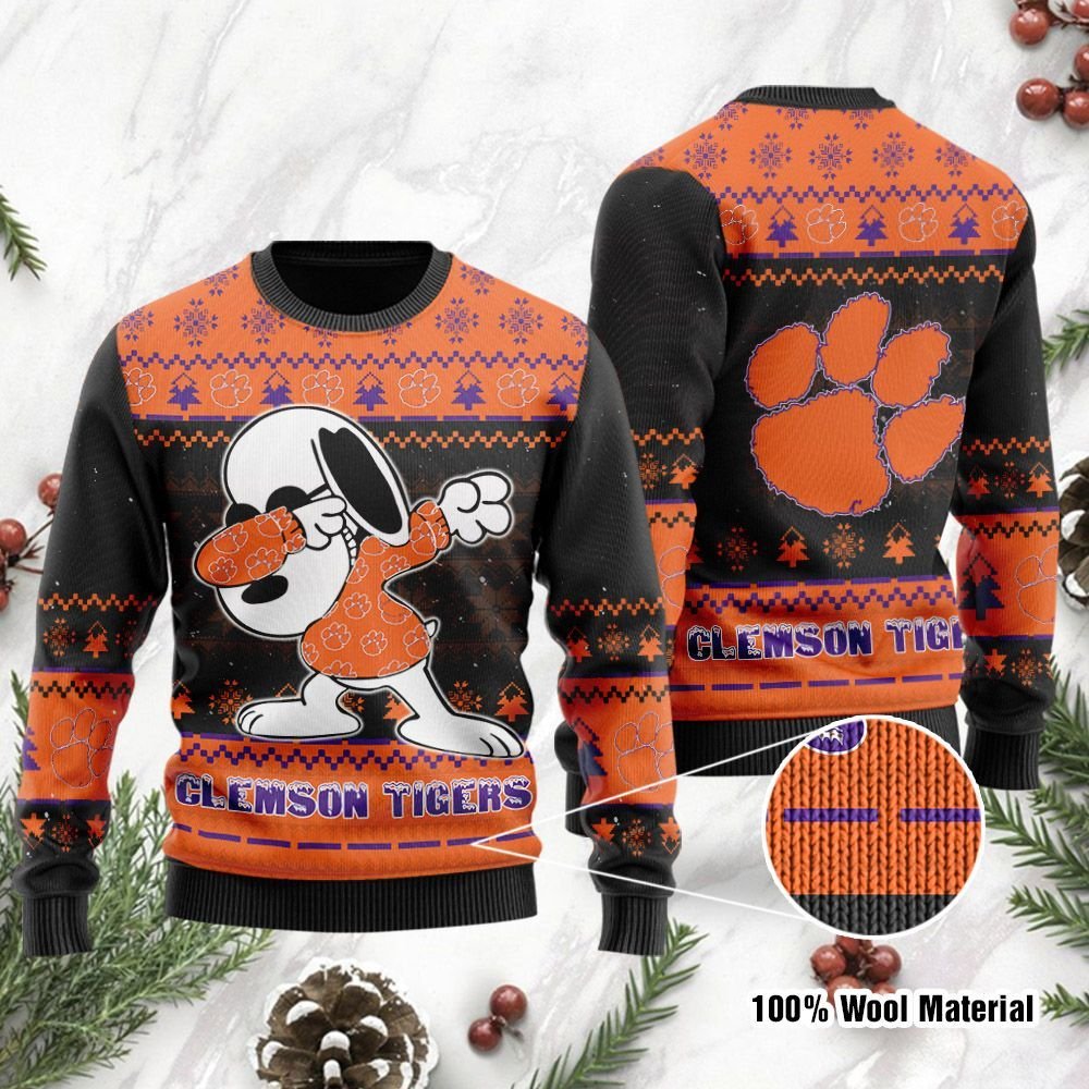 Snoopy Dab Clemson Tigers Christmas Ugly Sweater- Best Christmas Gifts 2023