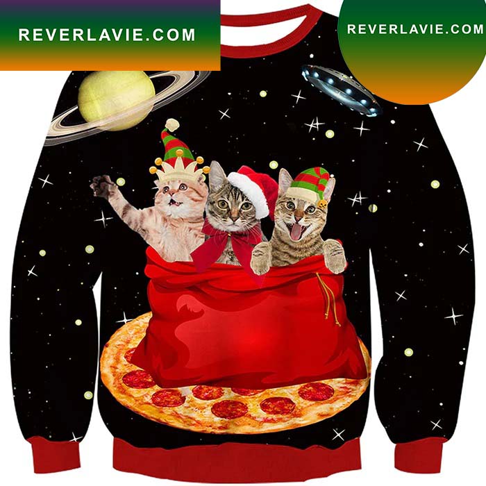 Space Pizza Cat Ugly Chritmas Sweater- Best Christmas Gifts 2023