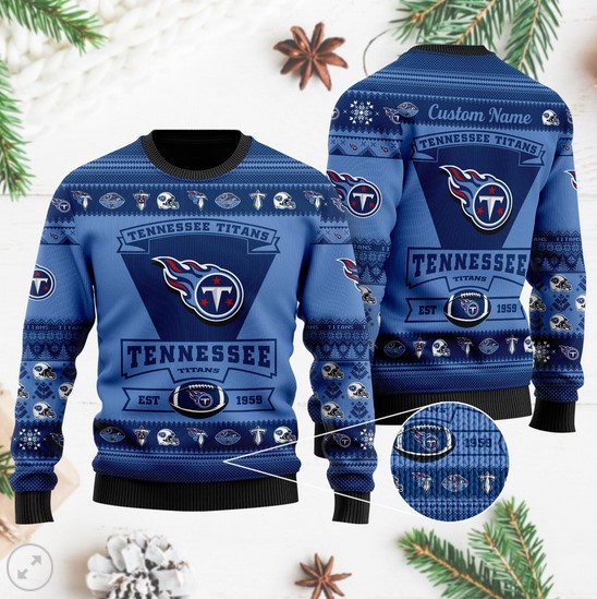 Tennessee Titans Football Team Logo Custom Name Personalized Christmas Ugly Sweater- Best Christmas Gifts 2023