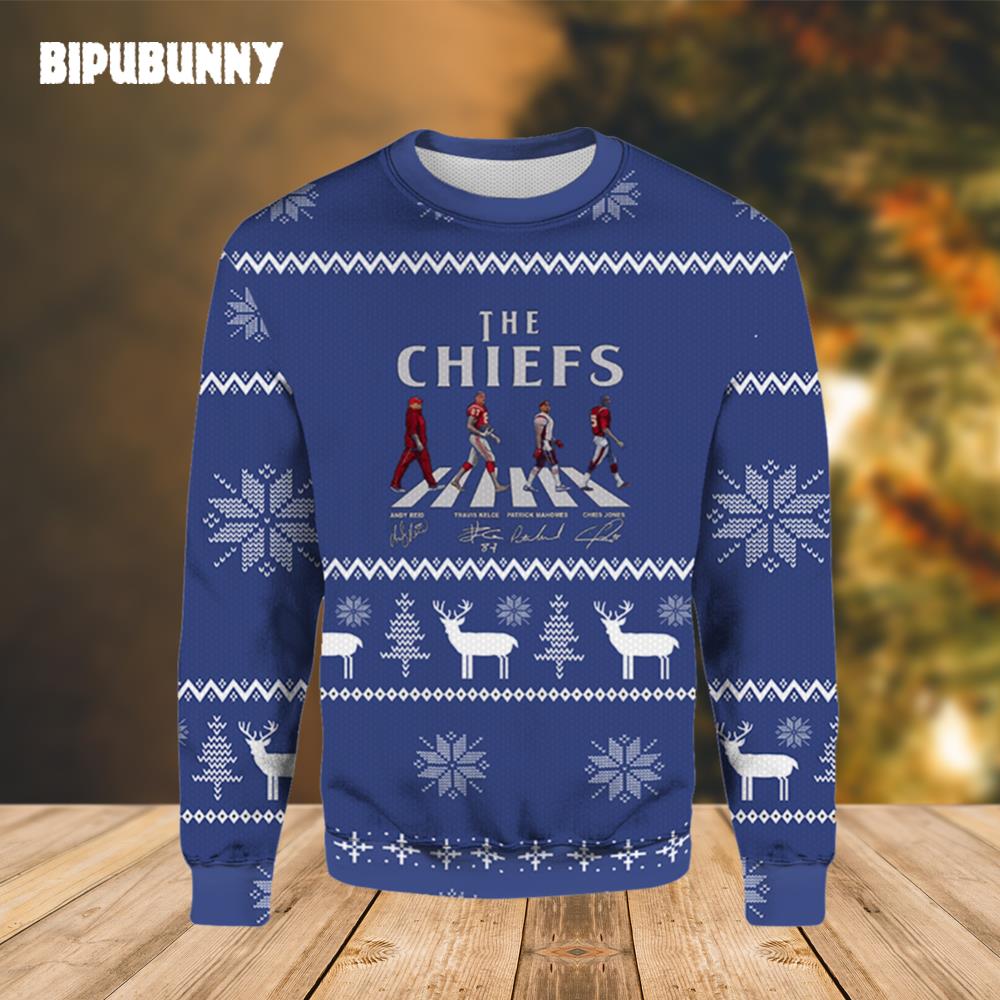 The Chiefs Walking Abbey Road Signatures Ugly Christmas Sweater- Best Christmas Gifts 2023