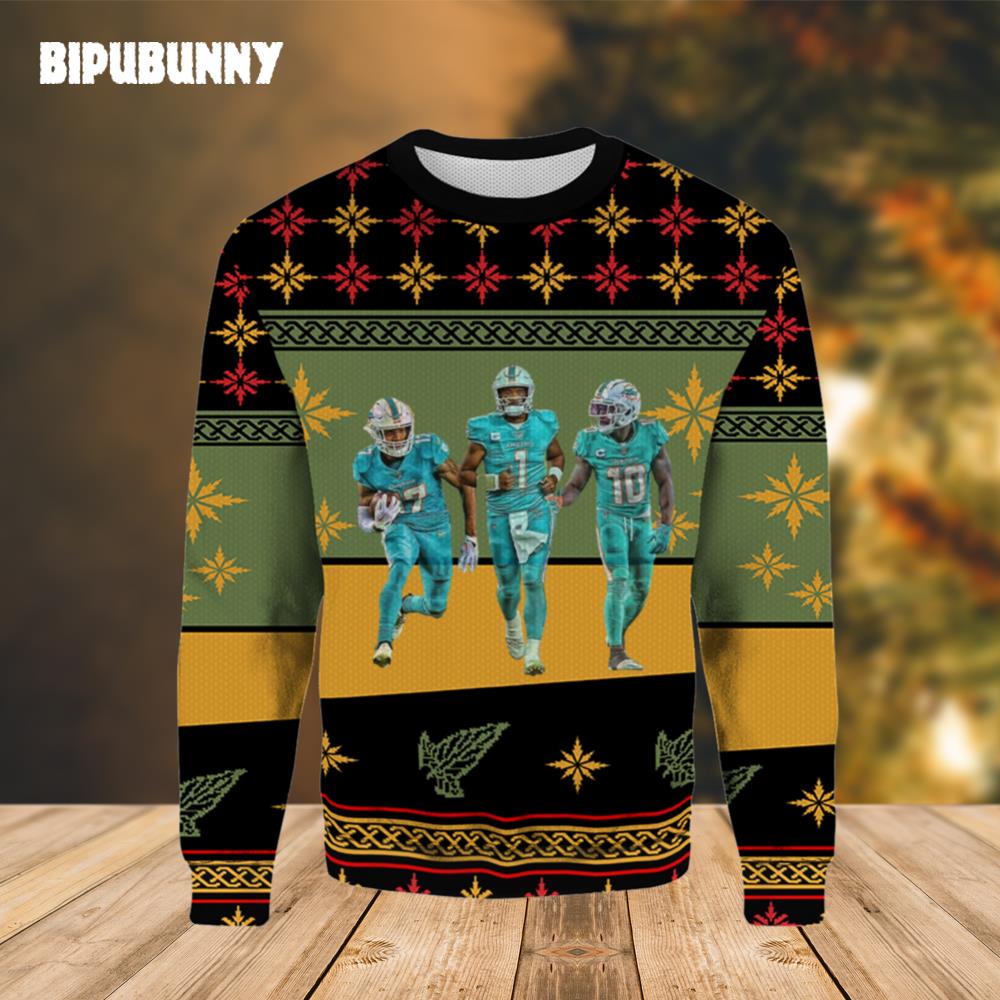 The Dynamic Trio Miami Dolphins Ugly Christmas Sweater- Best Christmas Gifts 2023