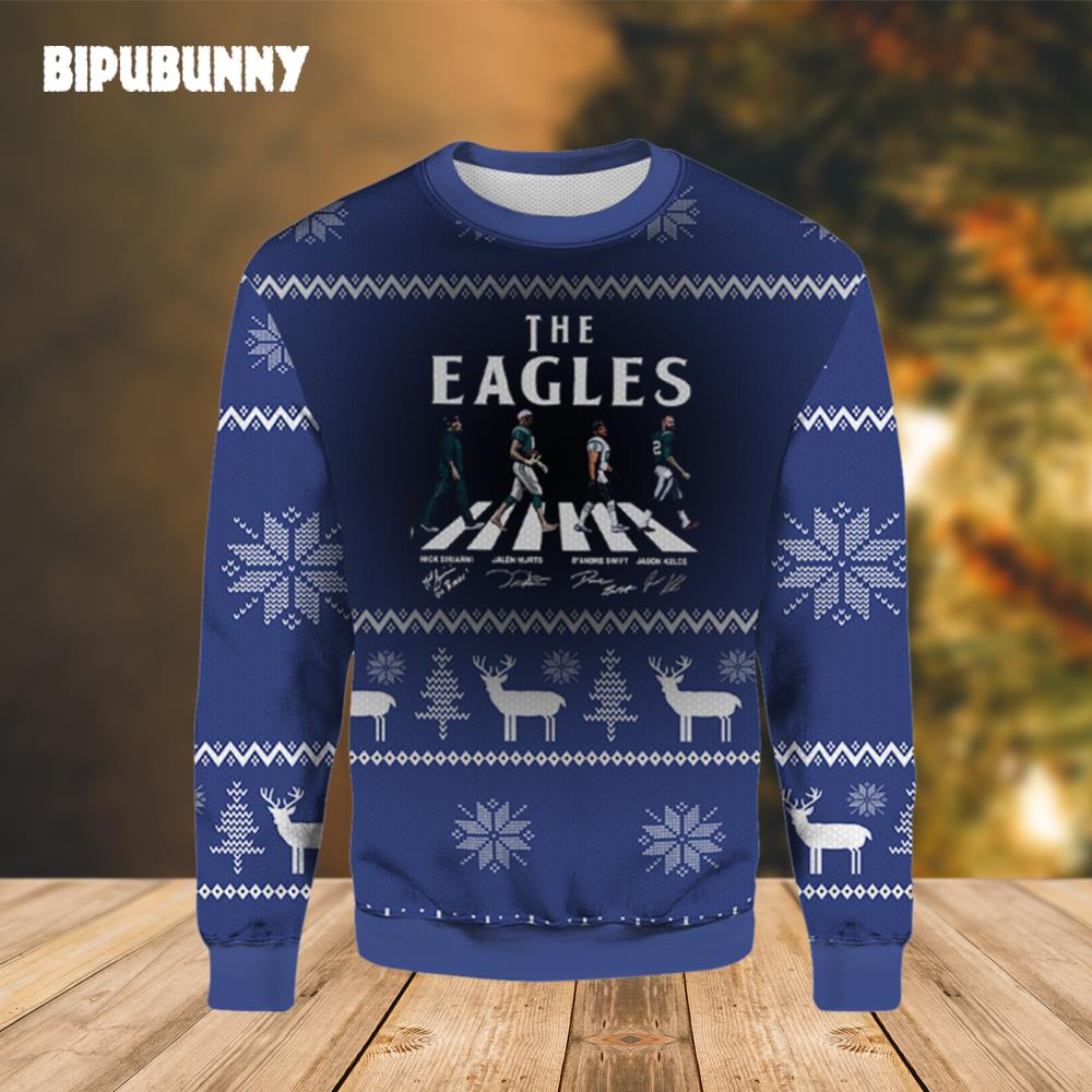 The Eagles Walking Abbey Road Signatures Ugly Christmas Sweater- Best Christmas Gifts 2023